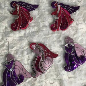 5 Vintage Angel Ornaments Satin Applique with Embroider and Sequins 4.5"